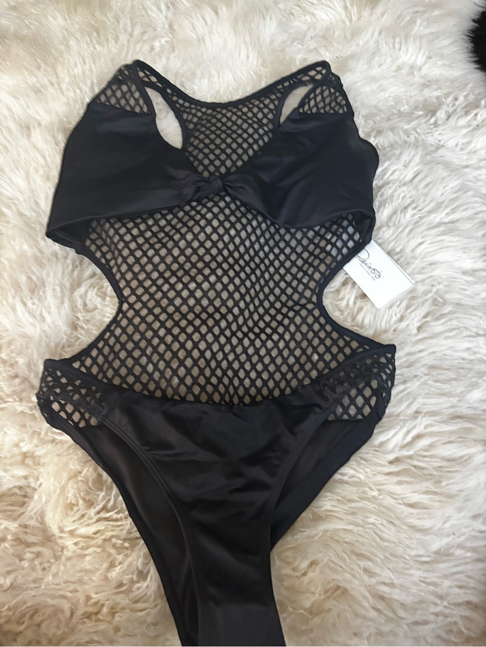 Peixoto Black Mesh Cutout One-Piece Swimsuit